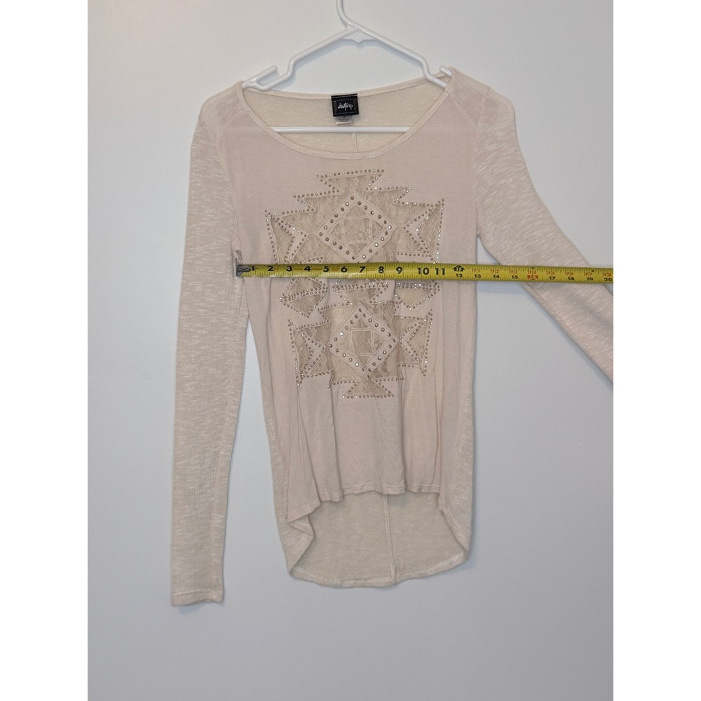 Daytrip Cream Lace Rhinestone High Low Long Sleeve Top XS Ivory Marl - Picture 2 of 6